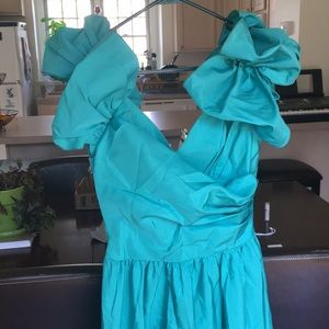 Aqua 80’s bridesmaid dress